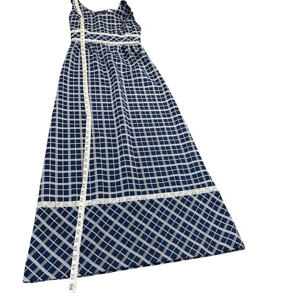 Vintage De Laix Maxi Dress Womens Small Blue‎ White Column Dress Crochet Trim - Picture 9 of 10